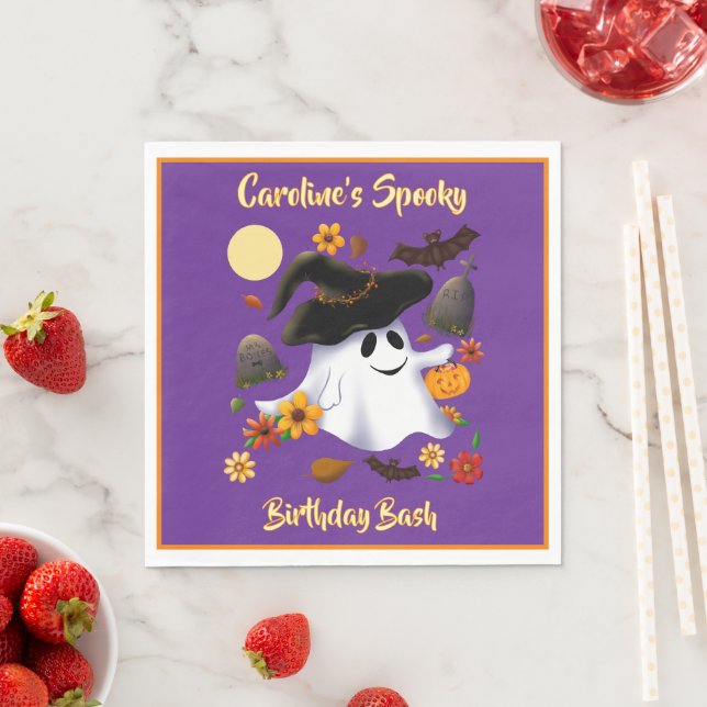 Cute witch ghost trick or treat cemetery napkin (Insitu)