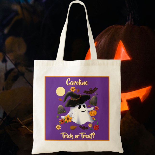 Cute witch ghost trick or treat cemetery tote bag (Creator Uploaded)