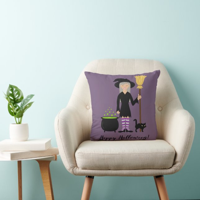 Cute Witch Girl And A Cat & Happy Halloween Text Cushion (Chair)