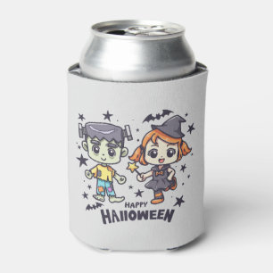 Cute Witch Girl and Mischievous Zombie Boy Can Cooler