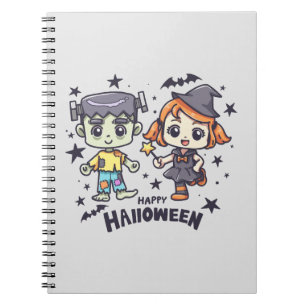 Cute Witch Girl and Mischievous Zombie Boy Notebook