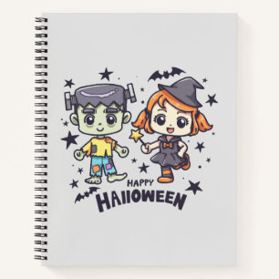 Cute Witch Girl and Mischievous Zombie Boy Notebook