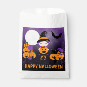 Cute Witch Girl and Pumpkins Happy Halloween Favour Bag