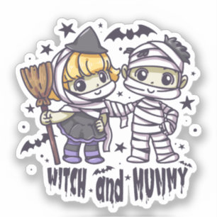 Cute Witch Girl & Mischievous Mummy Boy