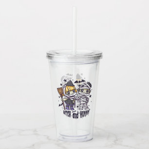 Cute Witch Girl & Mischievous Mummy Boy Acrylic Tumbler