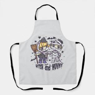 Cute Witch Girl & Mischievous Mummy Boy Apron
