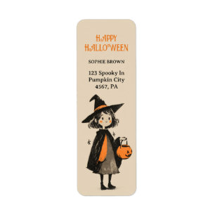 Cute Witch Girl Retro Halloween Return Address Label