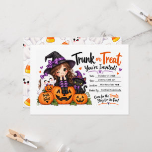 Cute Witch Girl Trunk or Treat Halloween Invitation