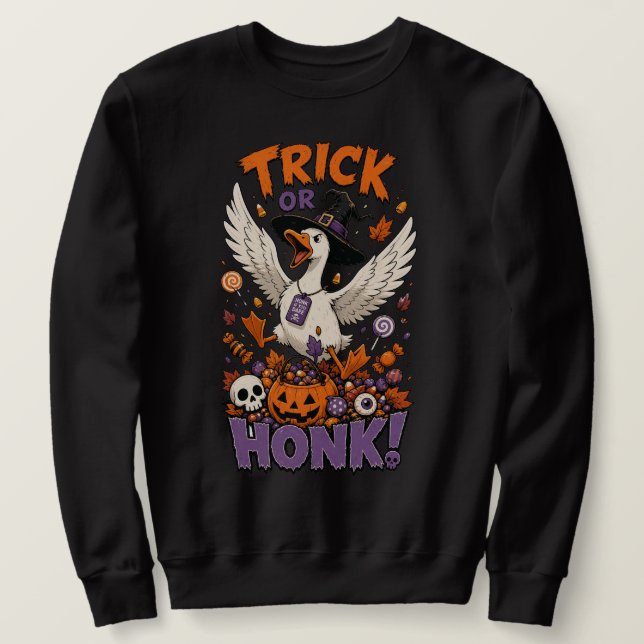 Cute Witch Goose Pumpkin Candy Graphic Sweatshirt (Design Front)