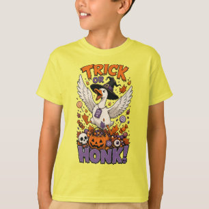 Cute Witch Goose Pumpkin Candy Graphic T-Shirt