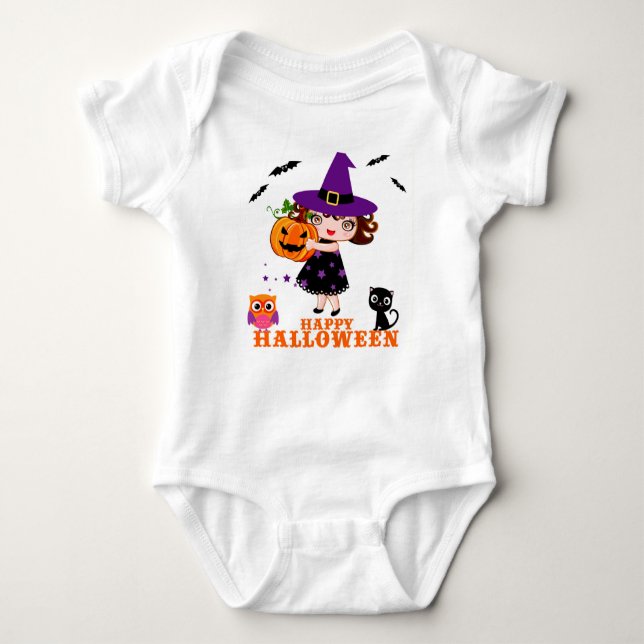 cute witch halloween  Baby Girl  Bodysuits & One (Front)