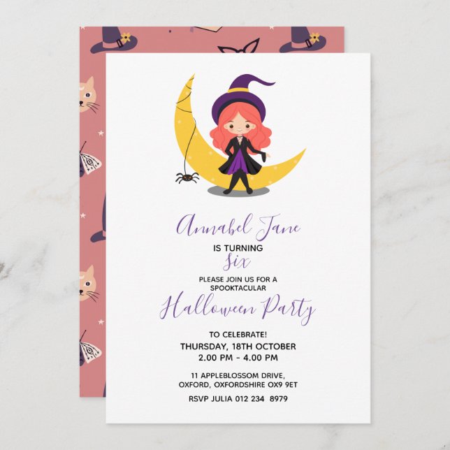 Cute witch Halloween Birthday  Invitation (Front/Back)