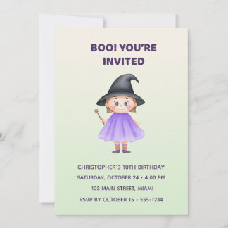 Cute Witch Halloween Birthday Invitation | Kids