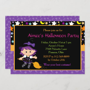 Cute Witch Halloween Costume Party Invitation