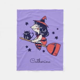 Cute Witch Halloween custom name fleece blankets