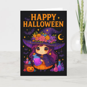 Cute Witch Halloween Folded Greetings Card