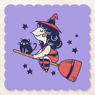 Cute Witch Halloween paper coasters