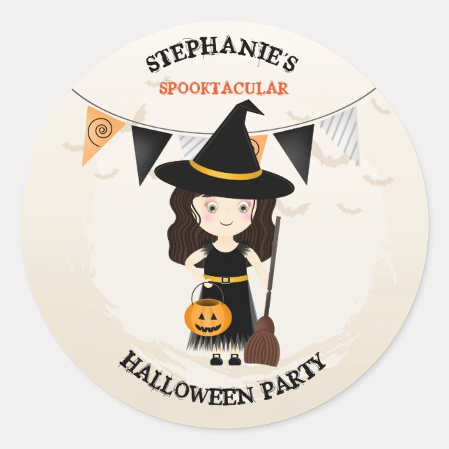 Cute Witch Halloween Party Classic Round Sticker (Front)