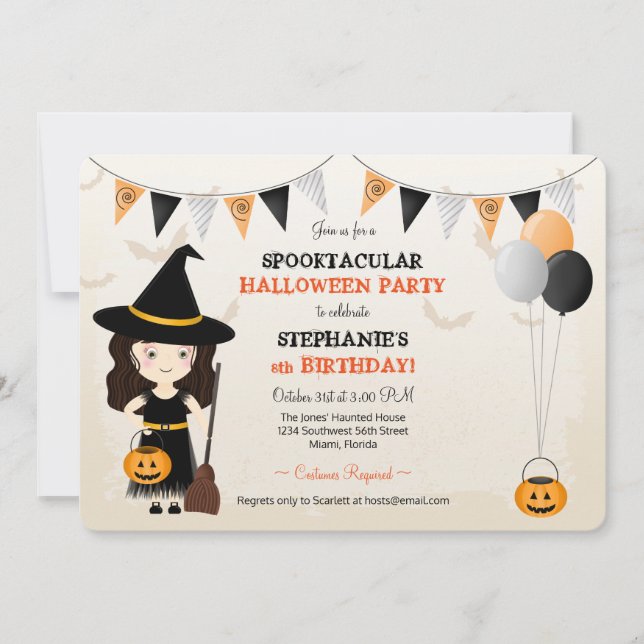 Cute Witch Halloween Party Invitation (Front)