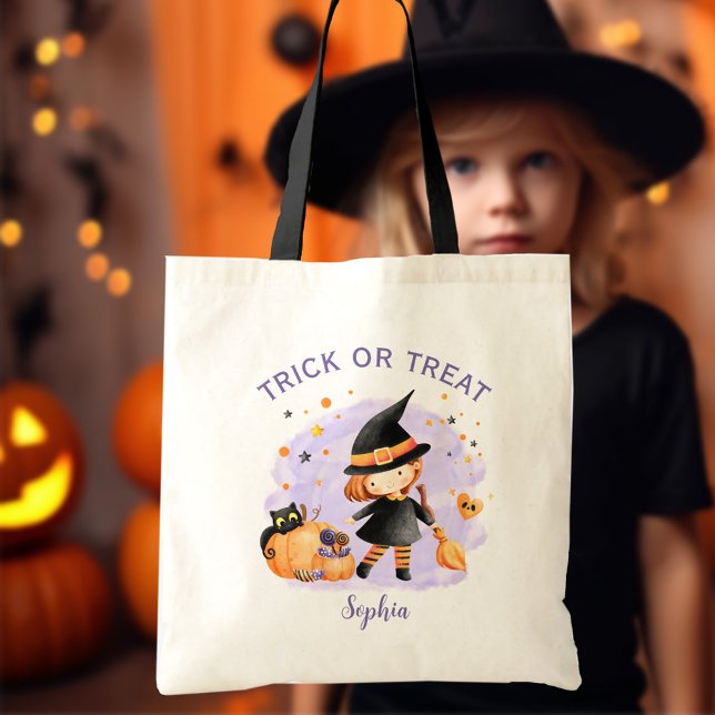Cute Witch Halloween Trick or Treat Name Tote Bag (Cute Witch Halloween Trick or Treat Name Tote Bag)