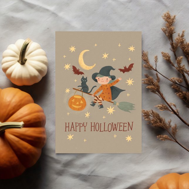 Cute Witch Happy Halloween Flat Note Card (Creator Uploaded)