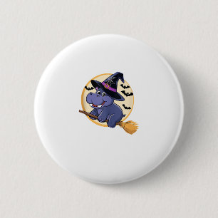 Cute Witch Hippo Moo Deng Halloween Broom Ride Kid 6 Cm Round Badge