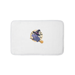 Cute Witch Hippo Moo Deng Halloween Broom Ride Kid Bath Mat