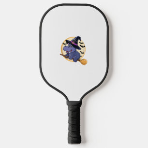 Cute Witch Hippo Moo Deng Halloween Broom Ride Kid Pickleball Paddle