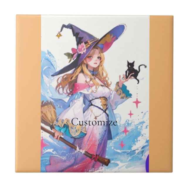 Cute Witch Holding Black Cat Thunder_Cove  Ceramic Tile (Front)