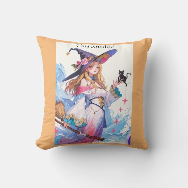 Cute Witch Holding Black Cat Thunder_Cove  Cushion (Front)