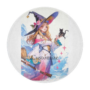 Cute Witch Holding Black Cat Thunder_Cove  Cutting Board