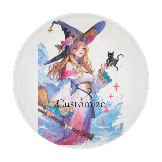 Cute Witch Holding Black Cat Thunder_Cove  Cutting Board (Front)