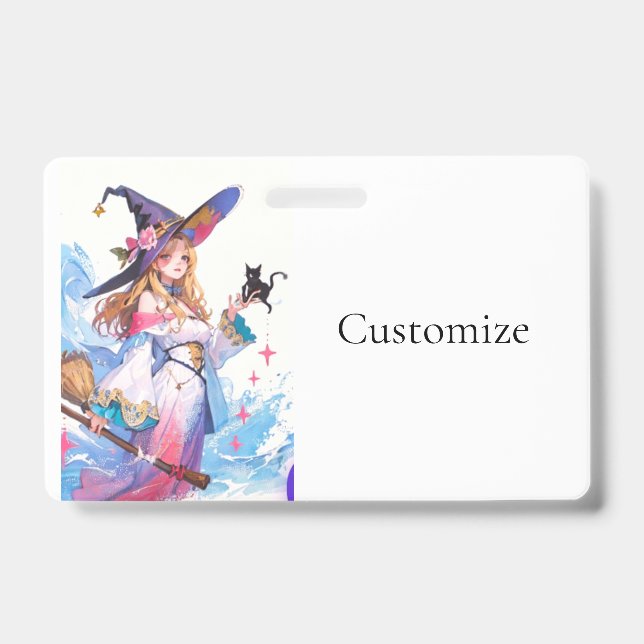 Cute Witch Holding Black Cat Thunder_Cove  ID Badge (Front)