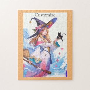 Cute Witch Holding Black Cat Thunder_Cove  Jigsaw Puzzle