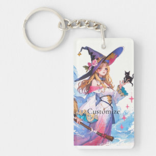 Cute Witch Holding Black Cat Thunder_Cove Key Ring