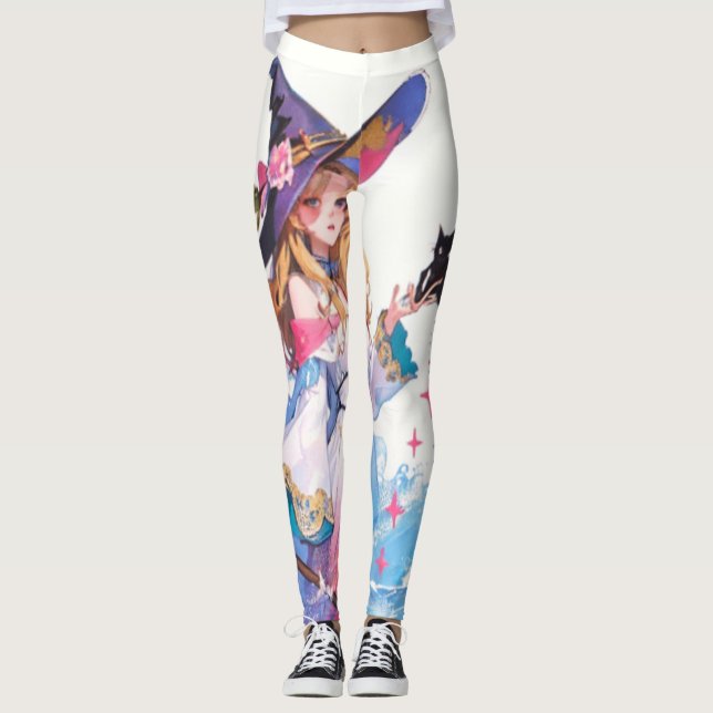 Cute Witch Holding Black Cat Thunder_Cove  Leggings (Front)
