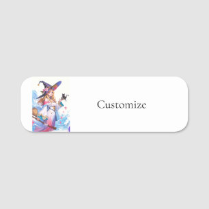 Cute Witch Holding Black Cat Thunder_Cove Name Tag