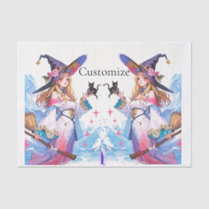 Cute Witch Holding Black Cat Thunder_Cove Tissue Paper