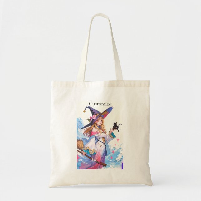 Cute Witch Holding Black Cat Thunder_Cove  Tote Bag (Front)