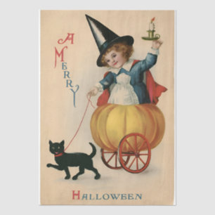 Cute Witch in Pumpkin Vintage Halloween Decoupage Tissue Paper
