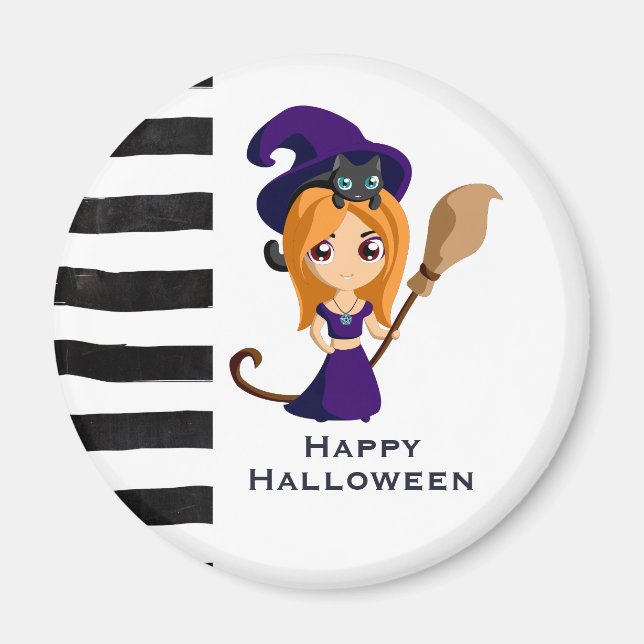 Cute Witch in Purple Hat Halloween Magnet (Front)