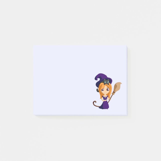 Cute Witch in Purple Hat Halloween Post-it Notes (Front)