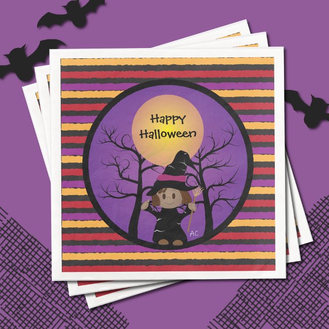 Cute Witch Kids Halloween Party Paper Napkins (Creator Uploaded)