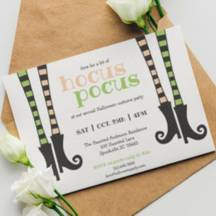 Cute Witch Leggings & Boots Hocus Pocus Halloween Invitation