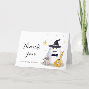Cute Witch Little Boo Ghost Boy Baby Shower  Thank You Card