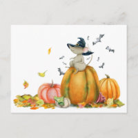 Cute witch mouse on the pumpkin