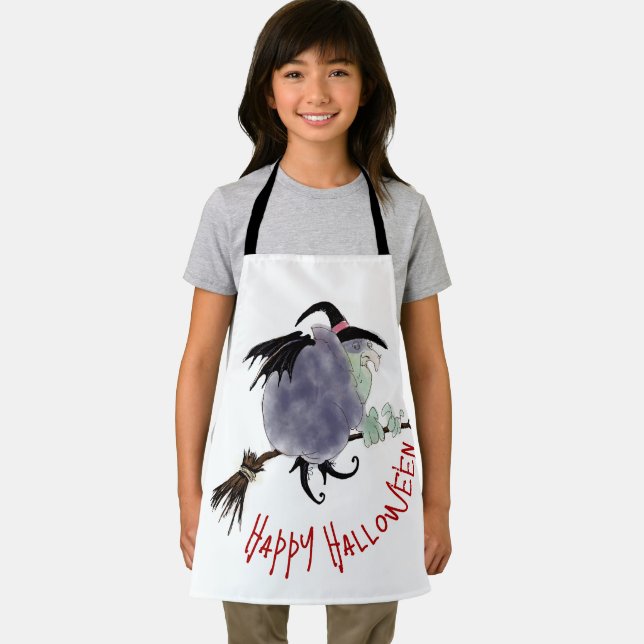 Cute Witch on her broomstick Halloween Kids AA Apron (Insitu)