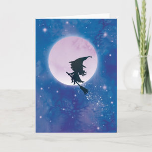 Cute Witch on the Moon card