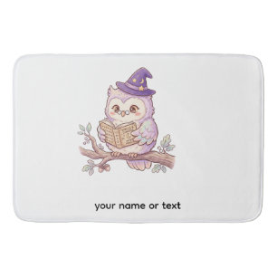 Cute Witch Owl Reading Spell Book Halloween Illust Bath Mat