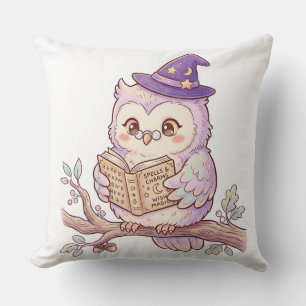 Cute Witch Owl Reading Spell Book Halloween Illust Cushion
